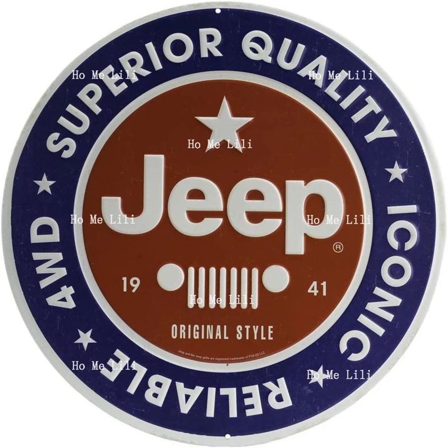 Jeep Round Metal Sign Vintage Plaque For Garage Or Man Cave Wall Decor