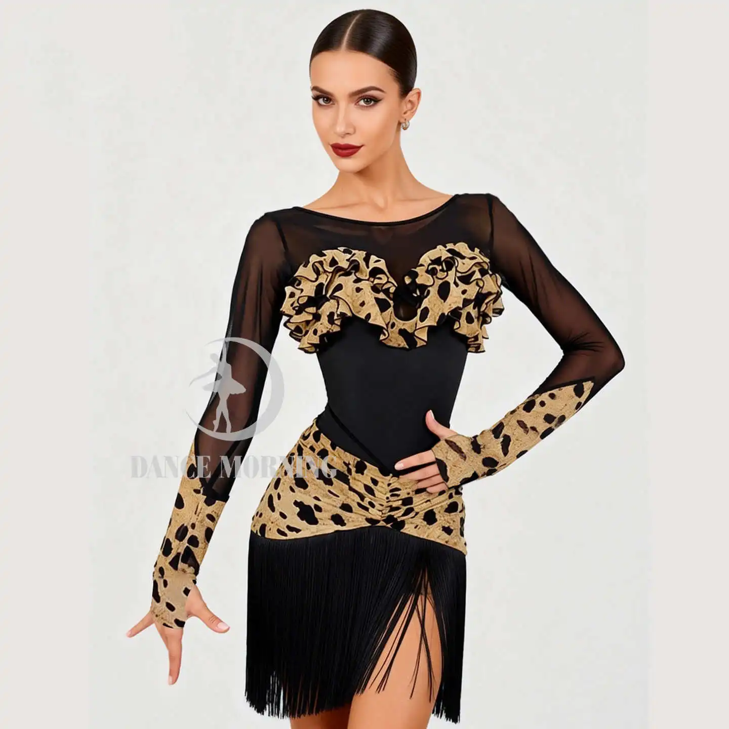 

Новое платье для латинских танцев для девочек, леопардовое платье, костюм для выступлений, костюм для выступлений, платья для латинских соревнований, ча-ча-румба 920