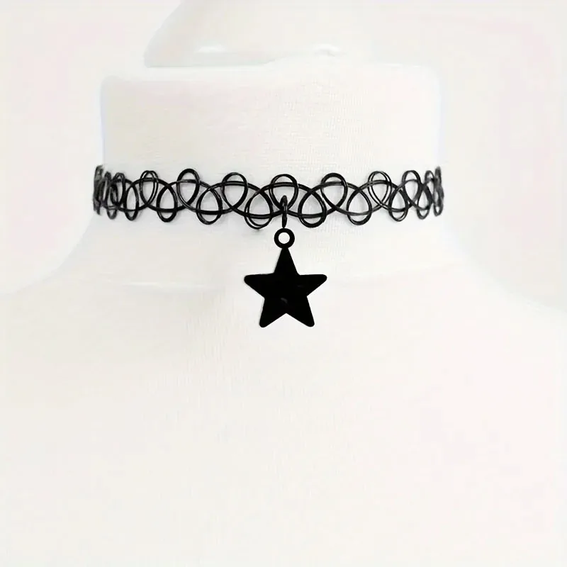 Punk Gothic Style Moon Star Charm Elastic Tattoo Choker Stretchy Chain Necklace Party Holiday Gift