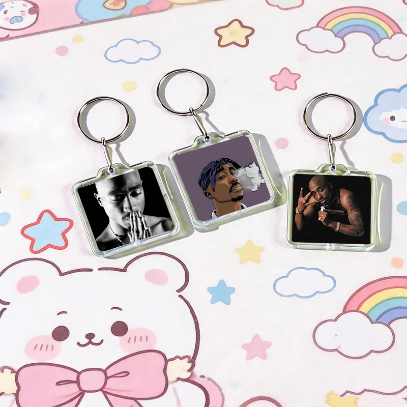 Rapper T-Tupac Shakur Acrylic Keychain Handmade Hanging Ornaments for Clothes Backpack Decoration Accessories Gifts with Friends
