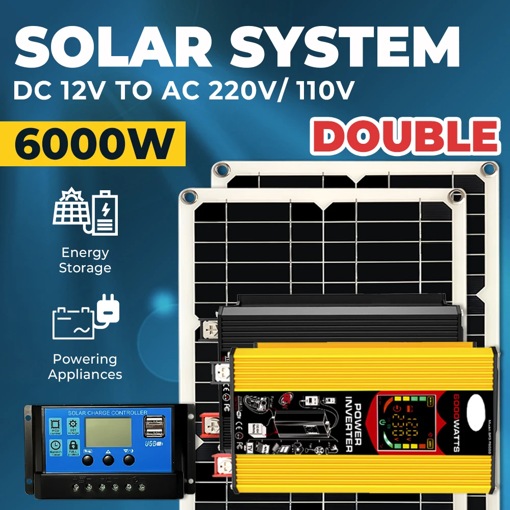 

Solar Panel 2*300W Portable Outdoor Power System Kit Inverter 6000W 220v 30A Controller Power Solar Panel Kit Complete