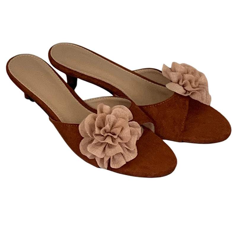 Low Heels Slippers For Woman Pink Flowers Bohemia Shoes Summer High Heels Ladies Sandals Comfort Outdoor Women Slippers Fashion