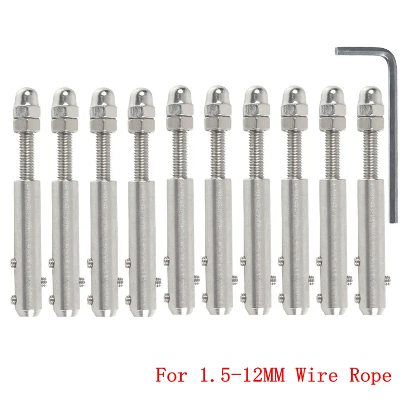 10PCS Handscrew Clamp Wire Rope Threaded Stud Tension End Fitting with Hexagon Grub Screw Bolts Buckle for Stair Deck Post