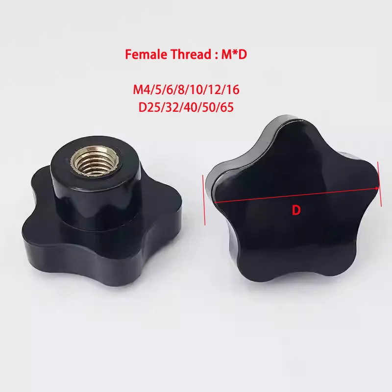 

M4 M5 M6 Pentagonal Handle Screw Black Plum Blossom Handle Bolt Portable Plastic Steel Hand Knob Tightening Industry Screw