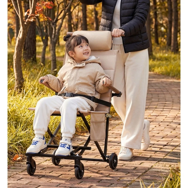 Foldable Portable Reclining Wagon Cart Sit & Lie‑Flat Design Outdoor Travel Mobility Trolley for Kids & Seniors Camping Use