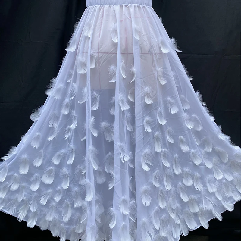 2022 New Pole Dance Clothing For Women White Feather Big Skirts Nightclub Bar Dj Ds Gogo Dancers Outfits Stage CostumesDQS9603
