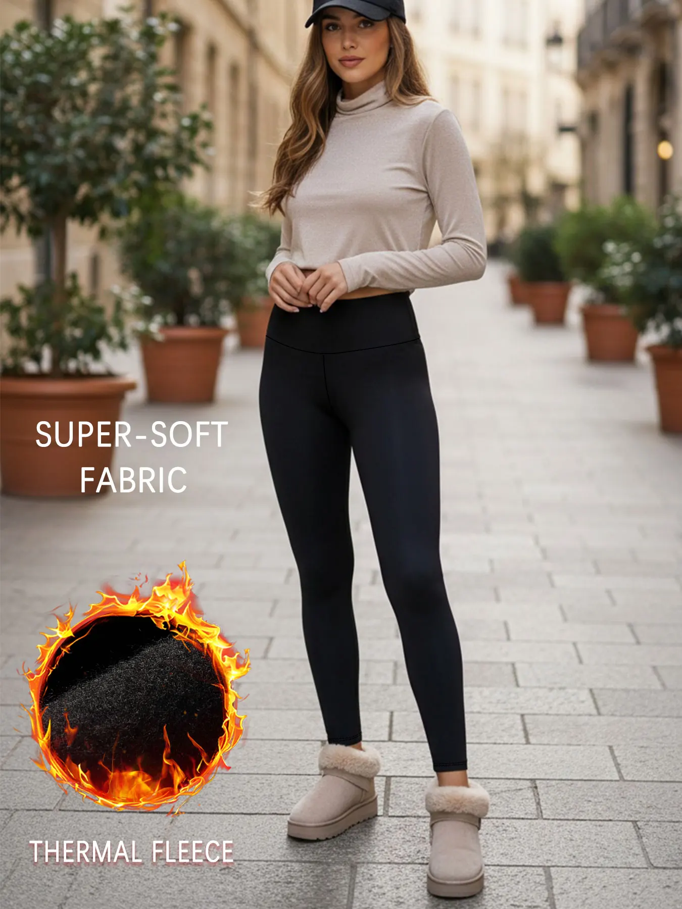 

Thermal running leggings with fleece lining and high waist. Women's winter workout pants with super soft fabric for casual wear