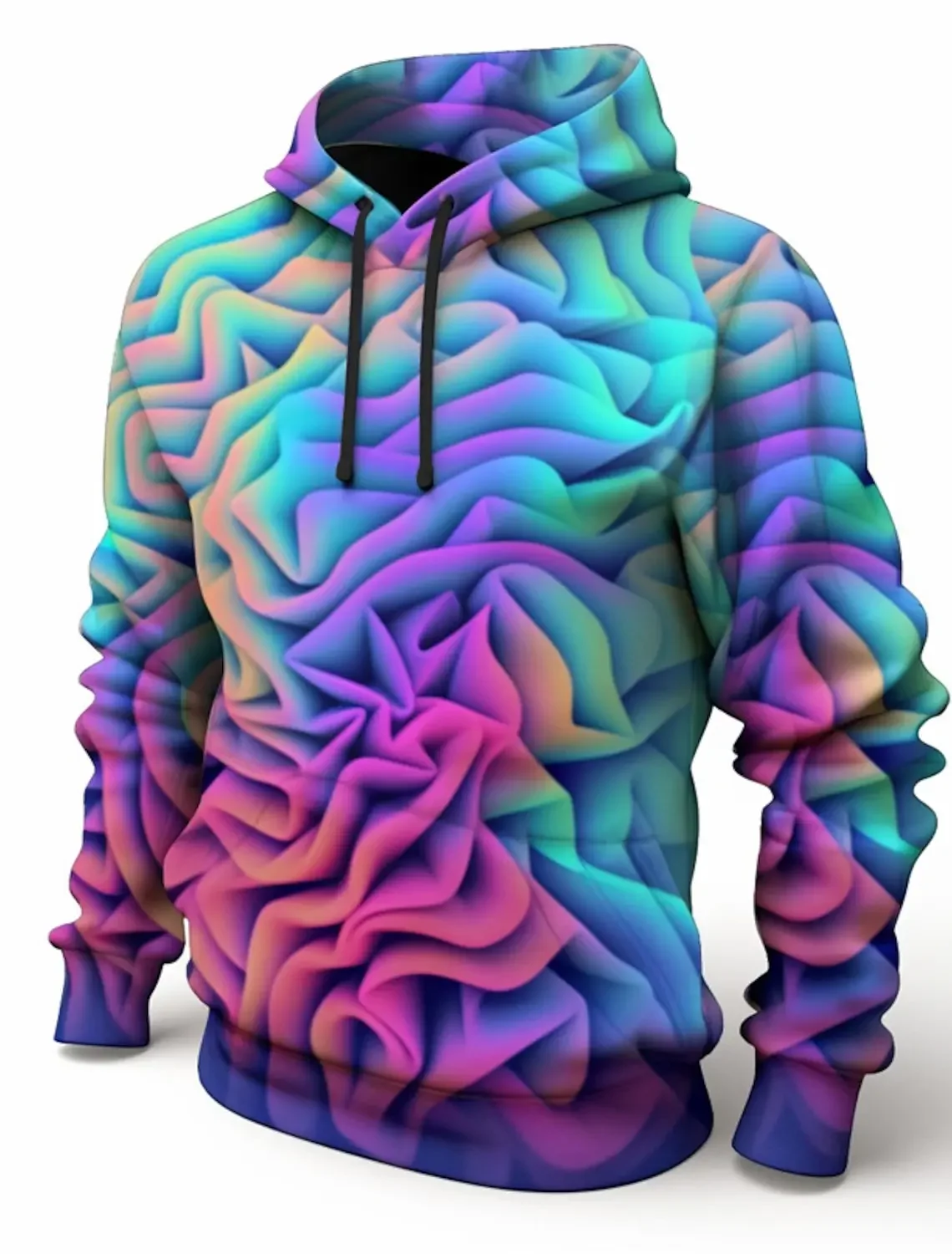 Men 3D All Over Print Hoodie Rainbow Swirl Fluid Gradient Abstract Wave Line Graphic Long Sleeve Casual Pullover Sweatshirt