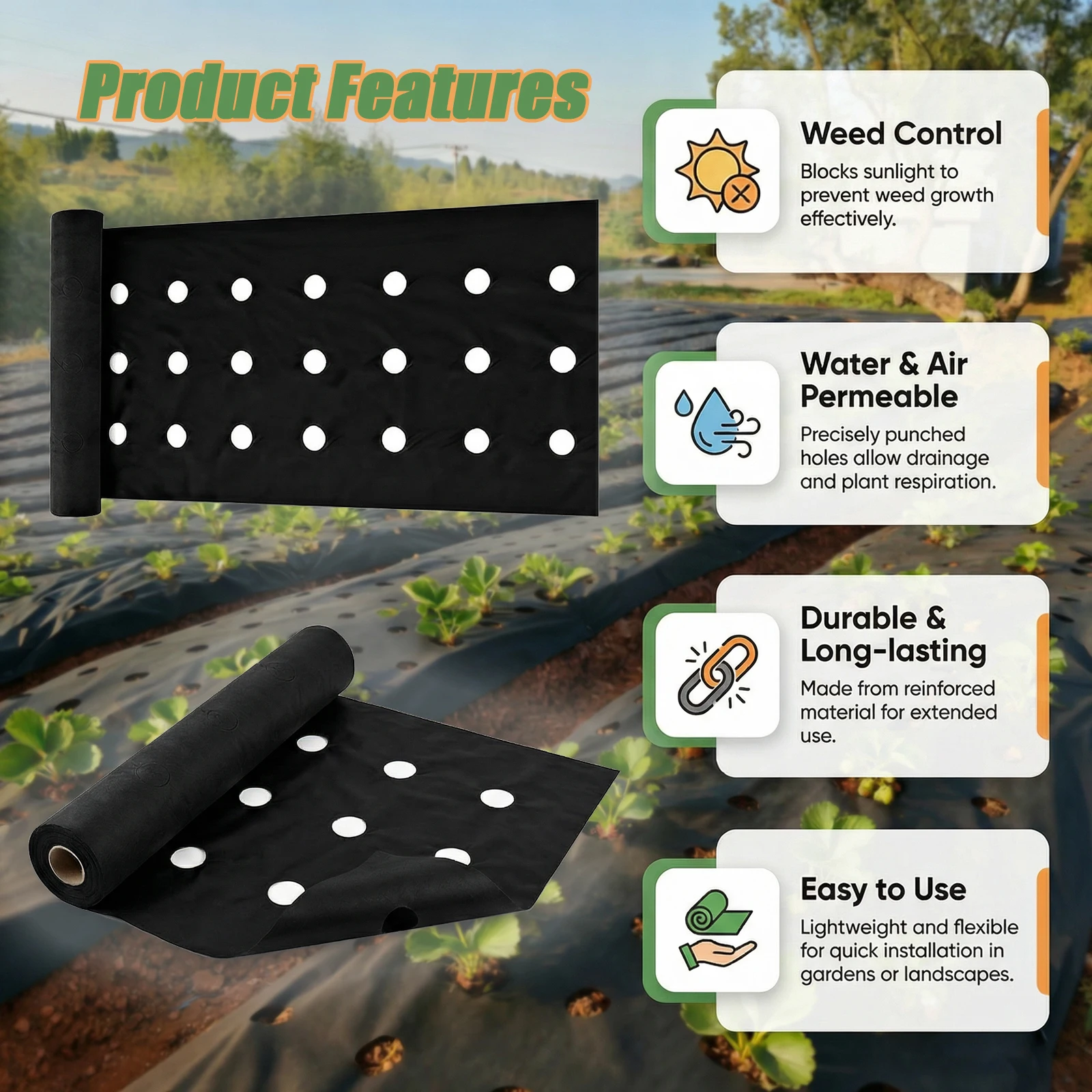 Thickened Weed Barrier Landscape Fabric, Heavy Duty Breathable Garden Weed Control Mat, Permeable Weed Block Cloth for Vegetable
