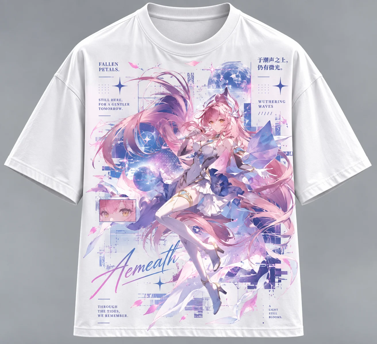 Casual Cosplay Short Sleeve Top, Unisex Wuthering Waves Aemeath Anime Tee Y2K Gothic Harajuku Streetwear Game Graphic T‑Shirt