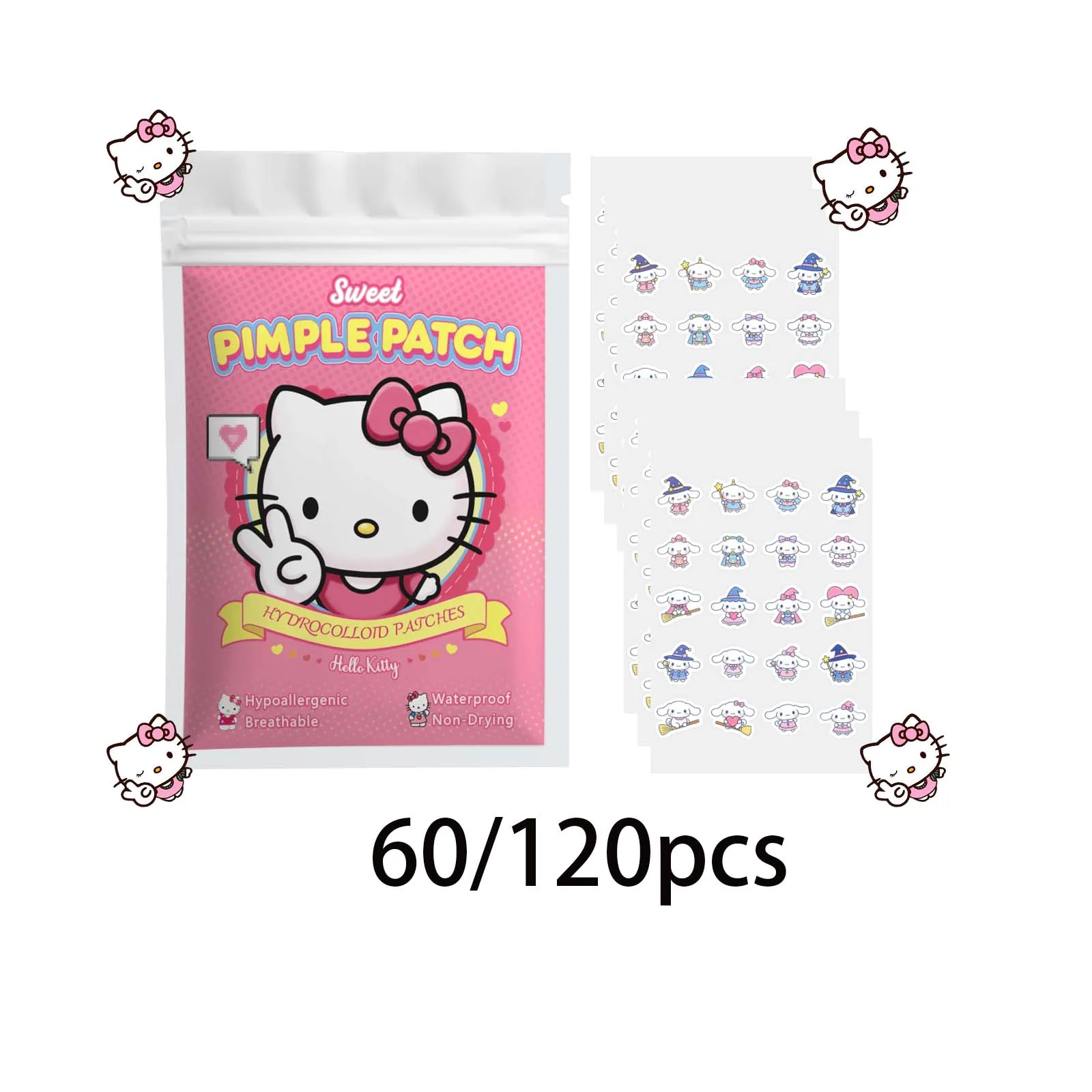 60/120PCS Cartoon Hello Kitty Pimple Patches, Invisible Hydrogel Stickers