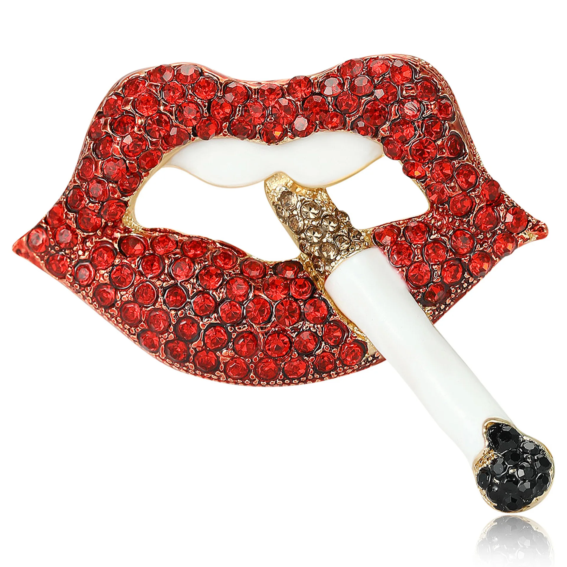 

Sexy Enamel Oil Drip And Diamond Lip, Cigarette, Women's Brooch, Party, Friends, Daily Gifts, Jewelry, Clothing, Dress Accessori