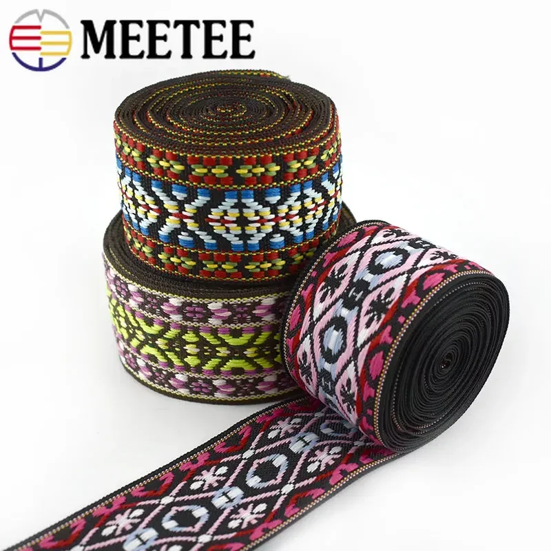 4M 50Mm/1.96Inch Cotton Polyester Jacquard Webbing Túi Băng Quần Áo May Thiên Vị Trang Trí Phối Băng Ren cốp Phụ Kiện