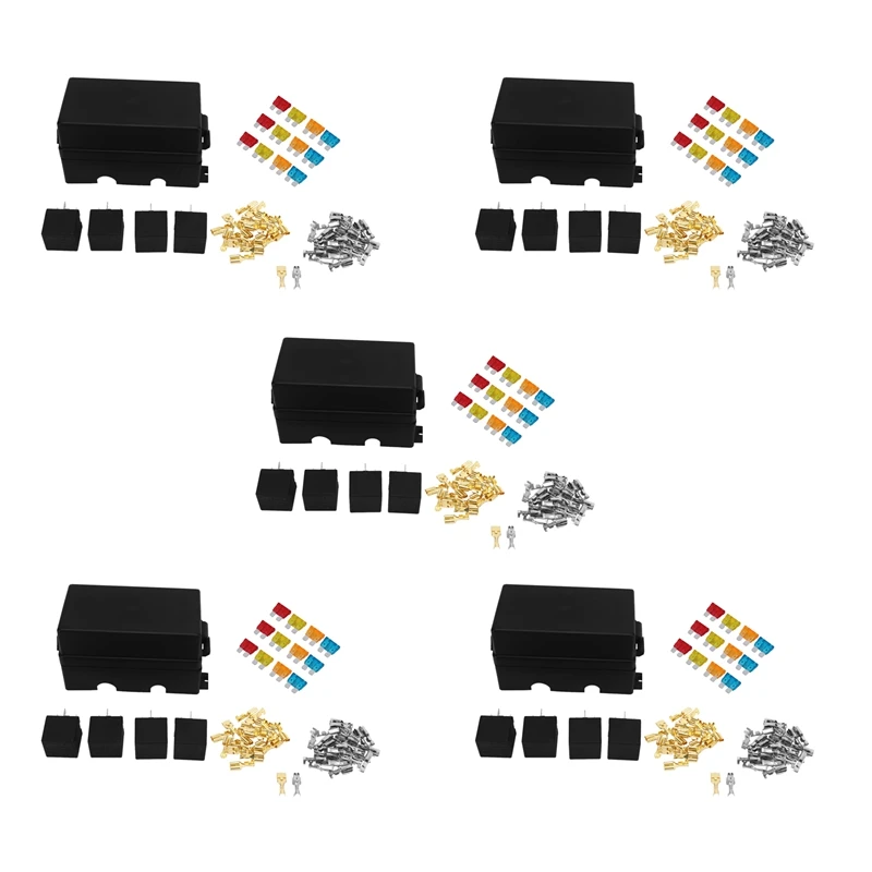 5X 12 Way Blade Fuse Holder Box With Spade Terminals And Fuse 4PCS 4Pin 12V 80A Relays For Car Truck Trailer And Boat