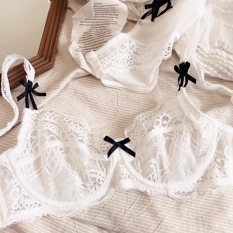 حمالة صدر دانتيل رفيعة للغاية للنساء مثيرة لدعم الجزء العلوي ومضادة للترهل، مجموعة ملابس داخلية شفافة