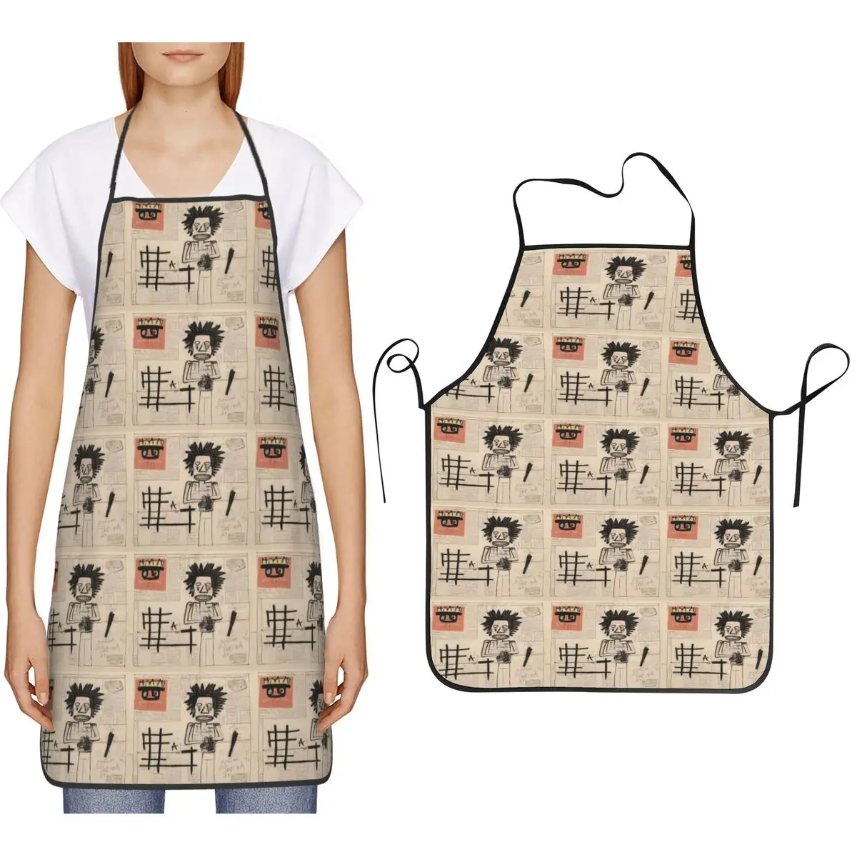 Newspaper Sketch Book Apron Chef Cooking Baking Tablier Bib Kitchen Cleaning Pinafore for Women Men Gardening