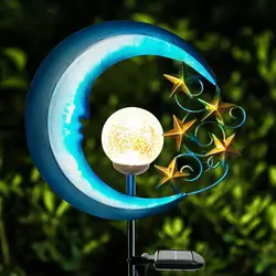 Luci da giardino a energia solare per esterni, globo decorativo in vetro Crackle, illuminazione paesaggistica impermeabile, stelle e luna