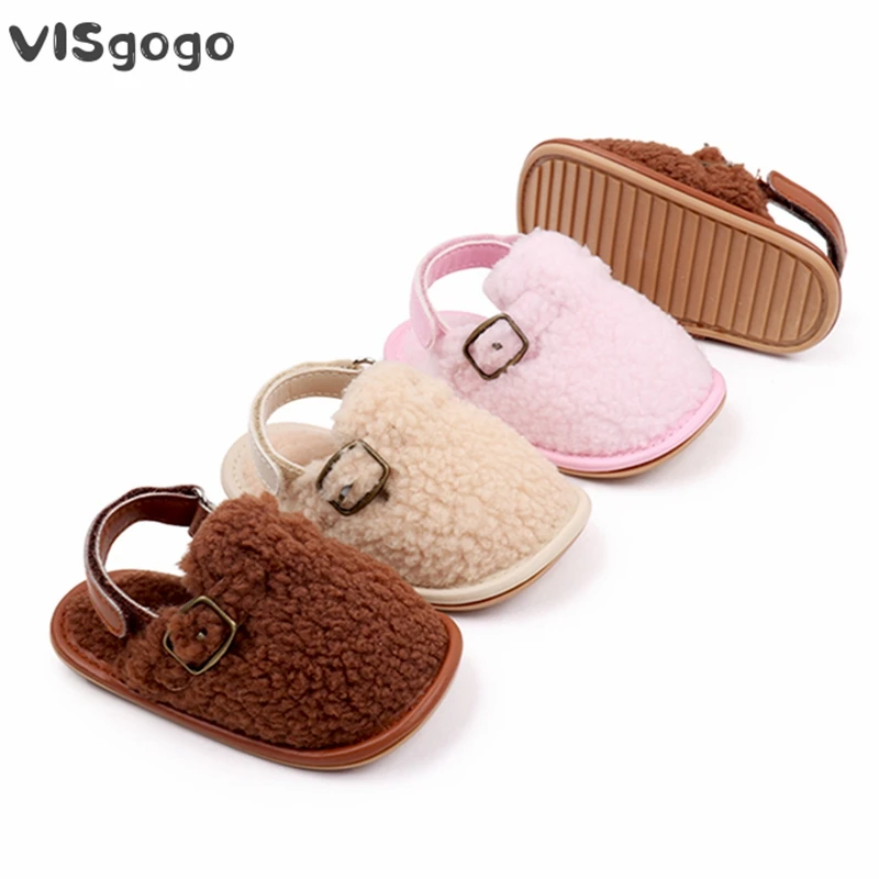 

VISgogo Infant Baby Girls Boys Slippers Coral Fleece Anti-Slip Soft Sole Indoor Shoes Toddler Prewalker First Walkers Shoes