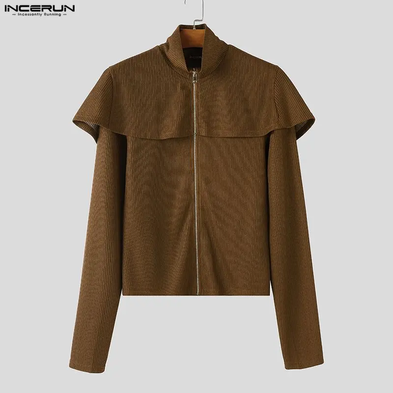 INCERUN Men Cardigan Solid Knitted Turtleneck Long Sleeve Sweater Men Streetwear Zipper Cloak Sweaters Fashion Men Clothing 2025