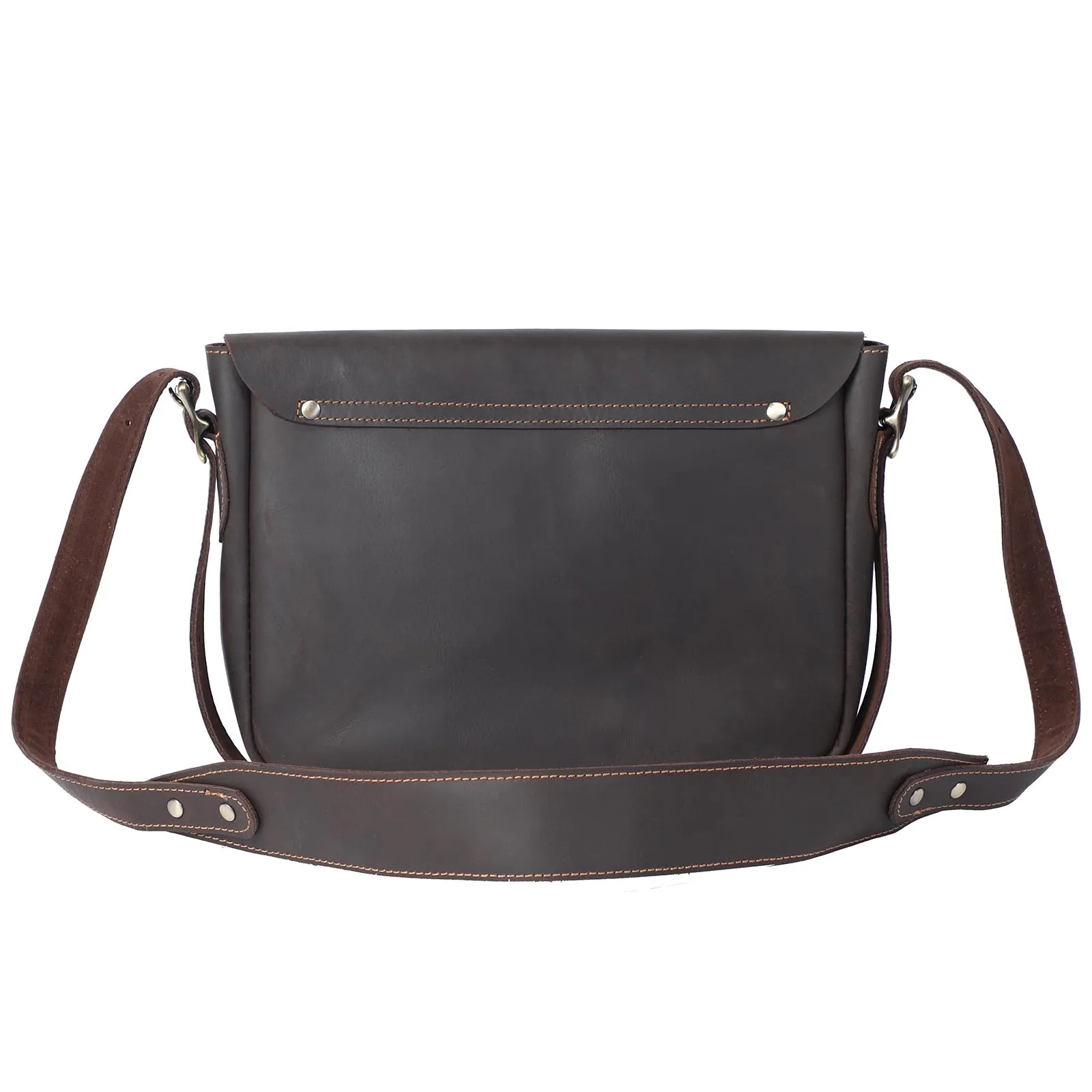 Vintage Echtleder Herren 11" Messenger Bag Umhängetasche Crazy Horse Rindsleder Schultertasche Top-Layer-Leder Mode Casual – Detail 6
