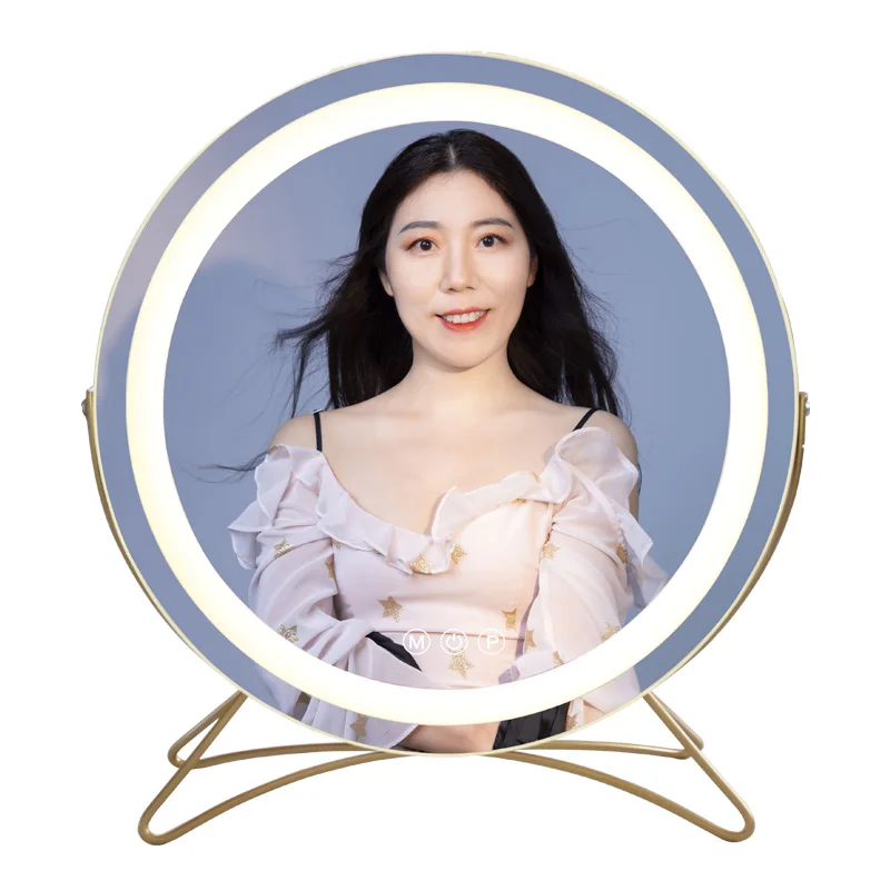 Hot Products Round Light Emitting Diode Makeup Mirror Iron-based 3-color Light Makeup Mirror Adjustable Brightness Mirror