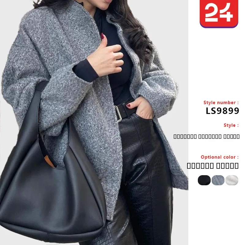 

Women's Casual Pure Color Stand Collar Loose Fit Coat with Big kets Comfortable Cotton Long Sve Winter Outerwear
