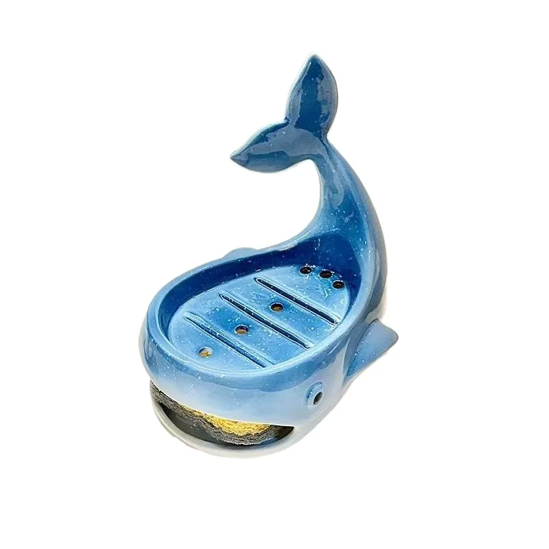 Ceramic Whale Drain Soap Box Modern Household Bathroom Simple Creative Arts Storage Tray Hotel Bathroom Advanced Sense Soap Rack