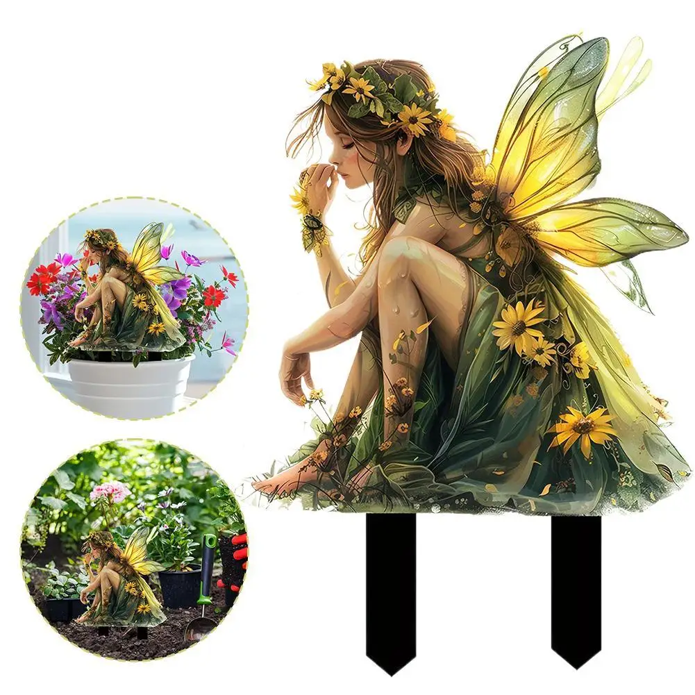 

Roadside garden flower fairy Girl ,Fairy Garden Accessories, Resin Sculpture For Micro Landscape Flowerpot Lawn Yard Garden