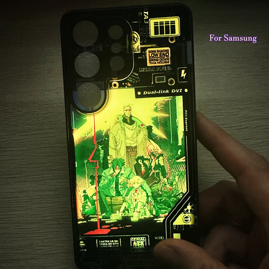 Luminous LED Flash Case For Samsung S23 S24 S25 S26 Ultra S22 Plus S21 FE S27 A56 A16 A57 A37 5G Anime Light Glass Cover Funda