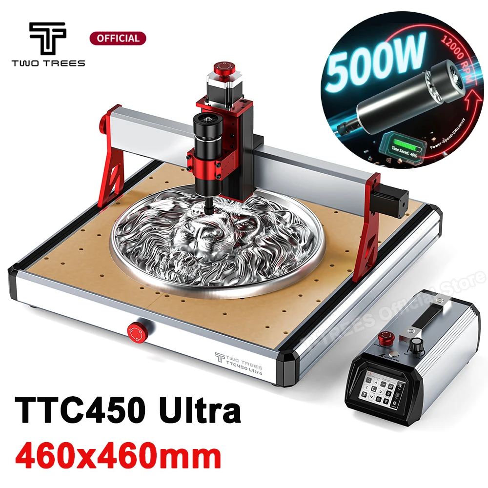 Area kerja mesin ukir CNC Twotrees TTC450 Ultra adalah ​ ​ 460*460*100 mm, untuk ukiran, pemotongan, dan pemetaan DIY.