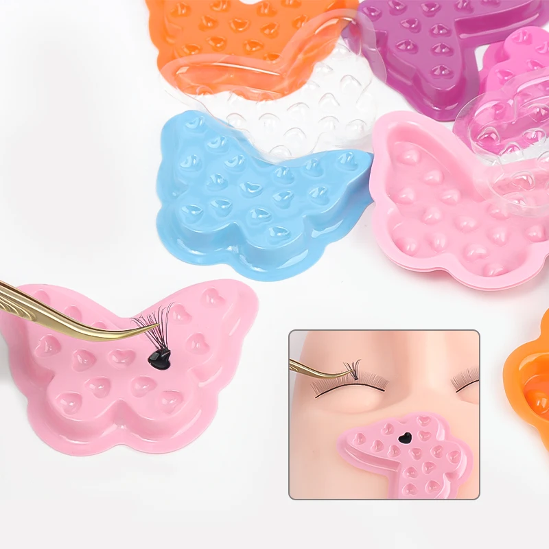 100Pcs Eyelash Glue Holder Pad Tray Plastic Gasket Lashes Extension Adhesive Pallet Butterfly Shape Liquid Pigment Storage Tools