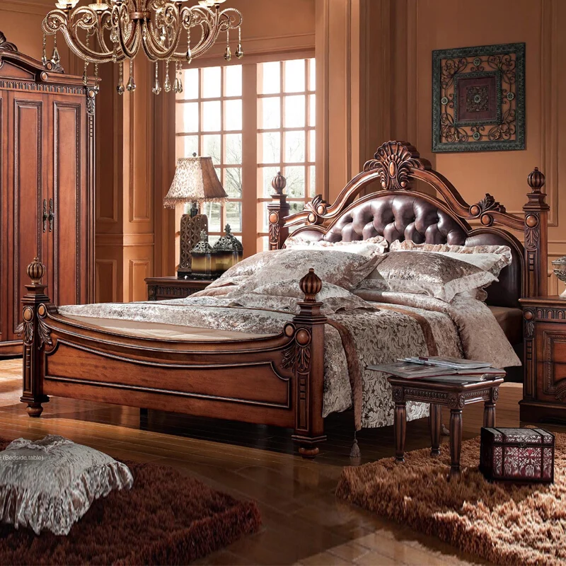 

High End Royal Double Bed Headboard Glamorous Full Size Luxury Bed Frame Platform Wood Sleeping Cama De Casal Bedroom Furniture