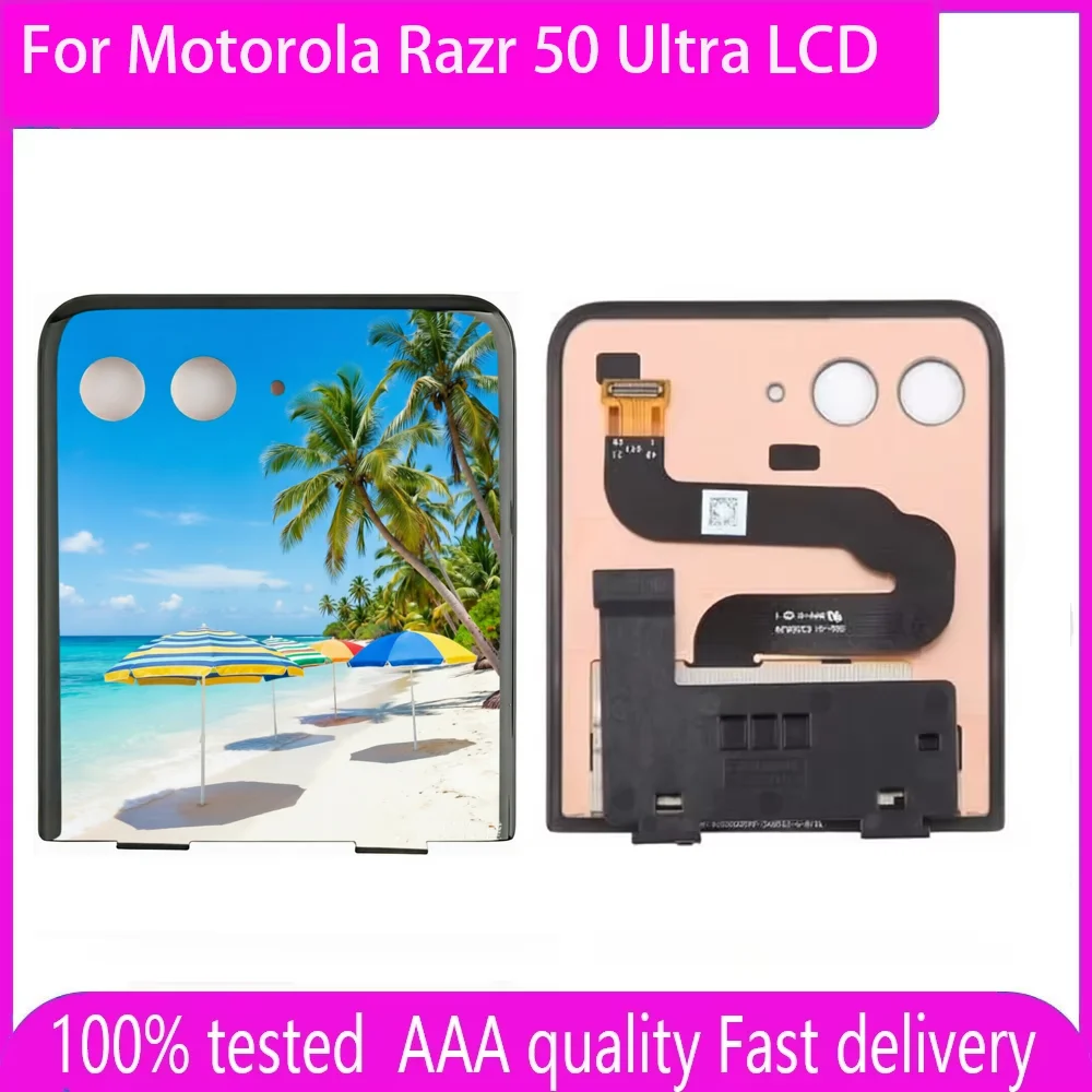 Second External AMOLED For Motorola Razr 50 Ultra LCD For Moto Razr 50 Ultra Display Touch Screen Digitizer Assembly Replacement