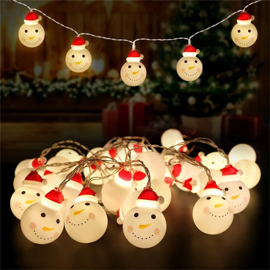 2023 New Year Christmas Decoration Room String Lights Battery Powered Santa Claus Snowman Fairy Lights for Party Wedding Garland