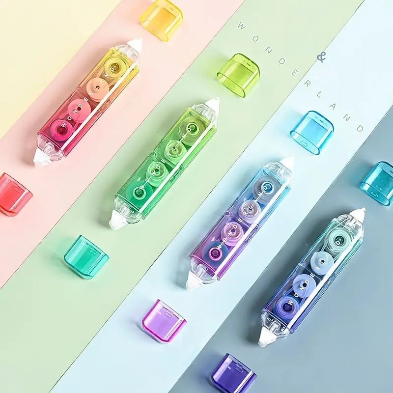 1pc 2 In 1 White Out Colorful Correction Tape And Double Sided Tape Roller, Cute Quick Dry White Out,with Permanent Double