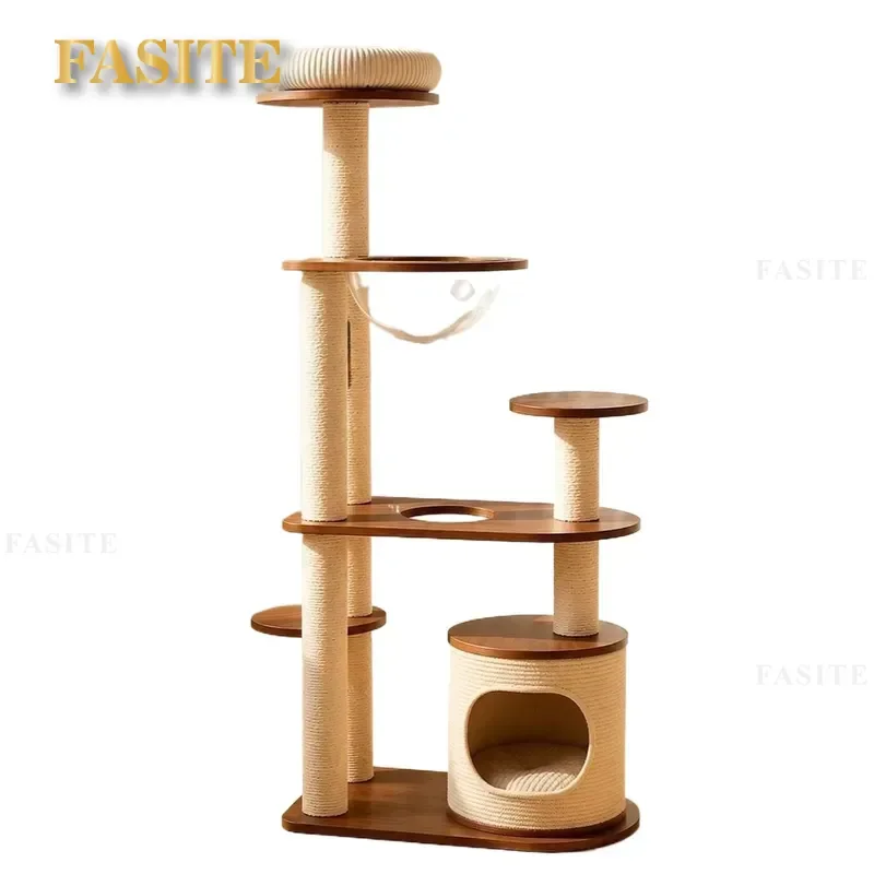 For Cat Climbing Frame Solid Wood Universal Pet Cat Tree Shelf Nest Integrated Furniture New Design Space Saving Durable