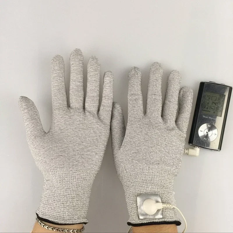 1Pair Breathable Tens Conductive Massage Gloves + Cable Use with Acupuncture Physiotherapy Massager/Digital Tens Pulse Machine