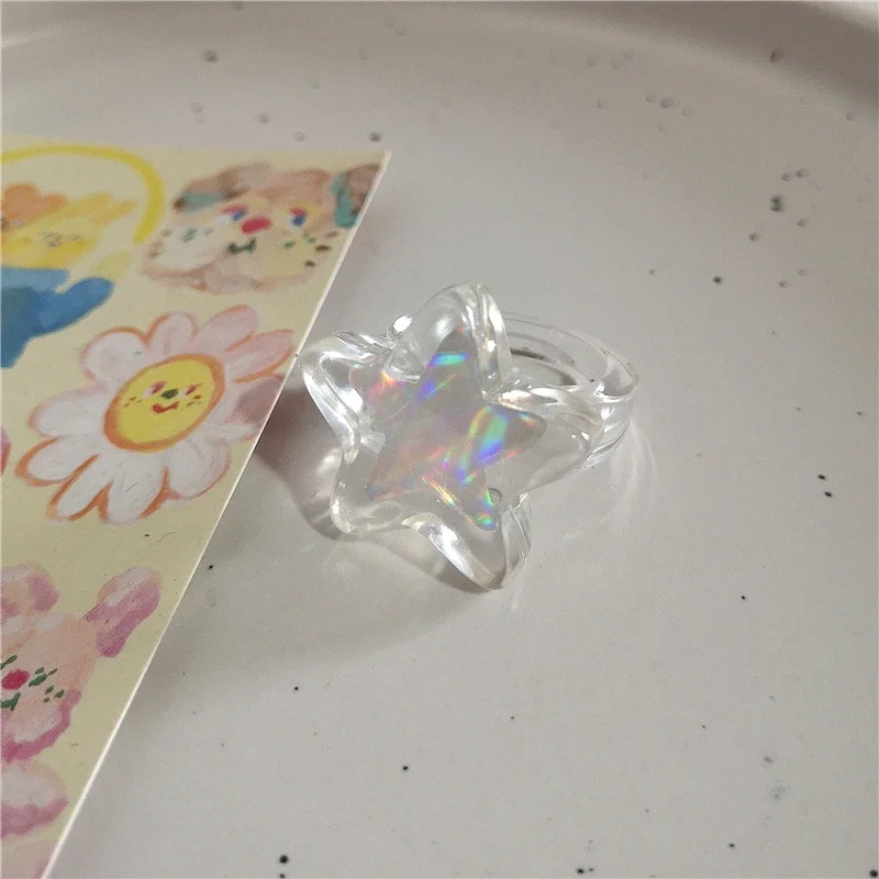 New Korean Y2K Acrylic Cute Sweet Star Bowknot Heart Ring Jewelry Set Girl Goth EMO 2000s Harajuku Vintage Jewelry Accessories