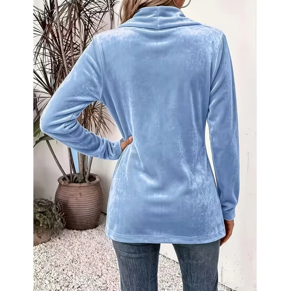 Women's New Fashion Double-breasted Gold Velvet Cardigan Coat 2026 Casual Lazy Style Versatile Mid-length Female Jacket Tops