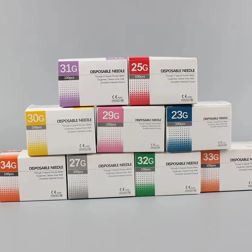 100pcs Disposable Plastic Medical Beauty 30G, 31G,32G,34G Painless Small Needle Sterile Injector Micro Hypodermic Needle