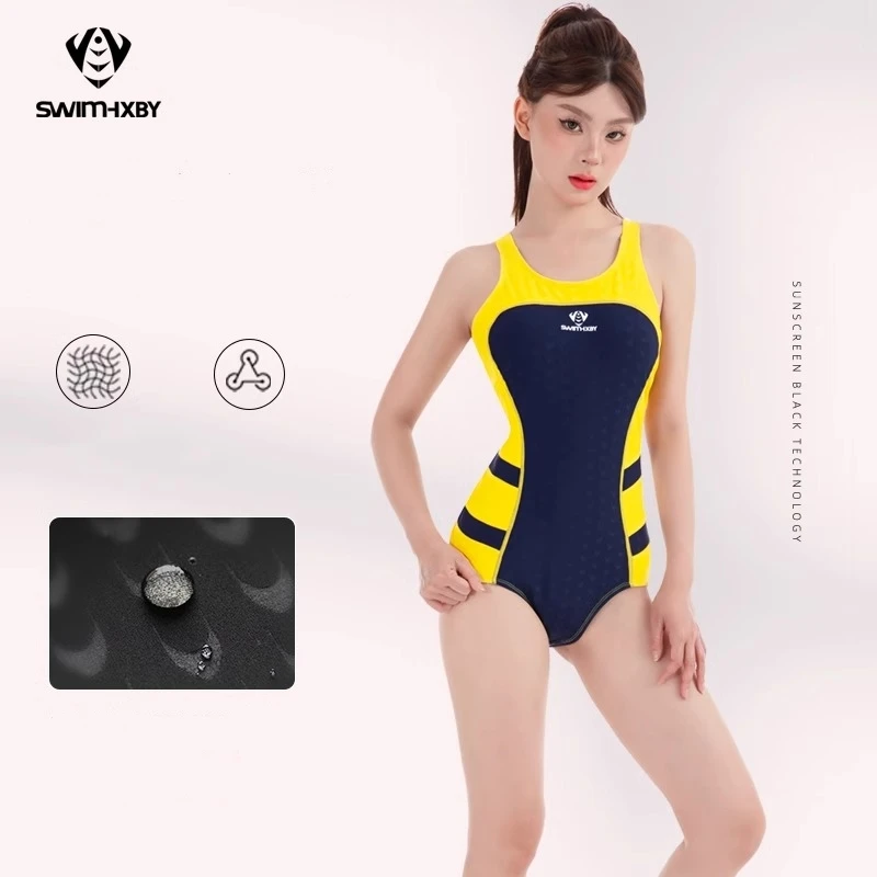 Women One Piece Sharkskin Fabric Professional WaterProof Surfing Paded SwimWear Female Quick-Dry Athletic Bathing SwimSuit