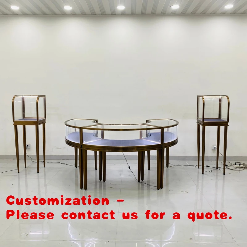 

custom.Hongzhan Luxury Jewelry Display Cabinets Set Curved Glass & Rose Gold Frame High - End Store Showcase
