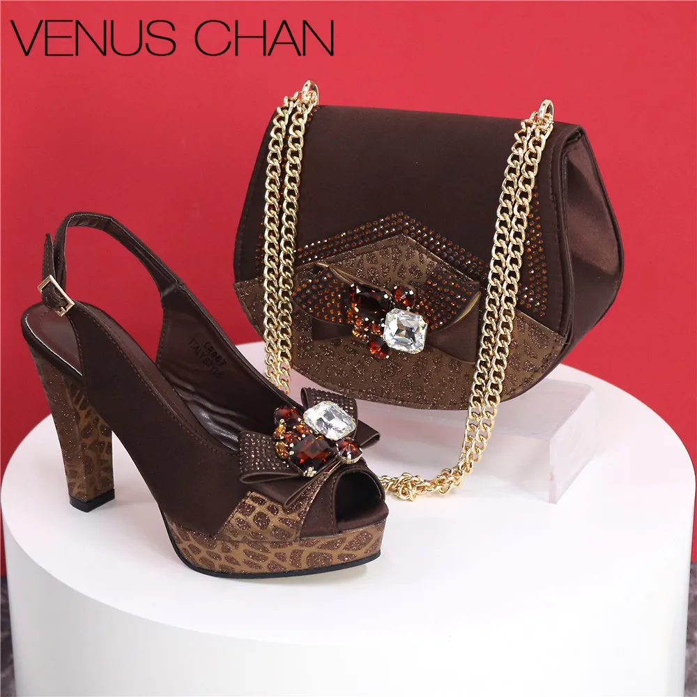 High Quality Italian Design Party Shoes And Bag Set Nigerian Style Bags And Shoes Big Rhinestone Hand Bag