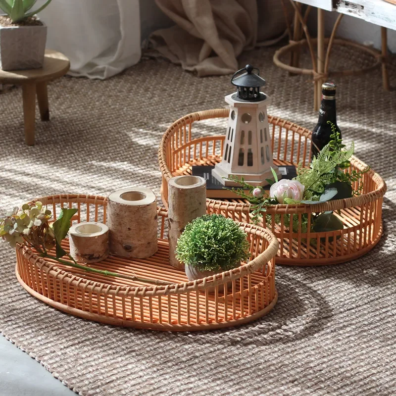 Handmade Bamboo Woven Storage Basket for Desktop Sundries Snacks and Clothes Organizer Natural Rattan Display Frame Asian