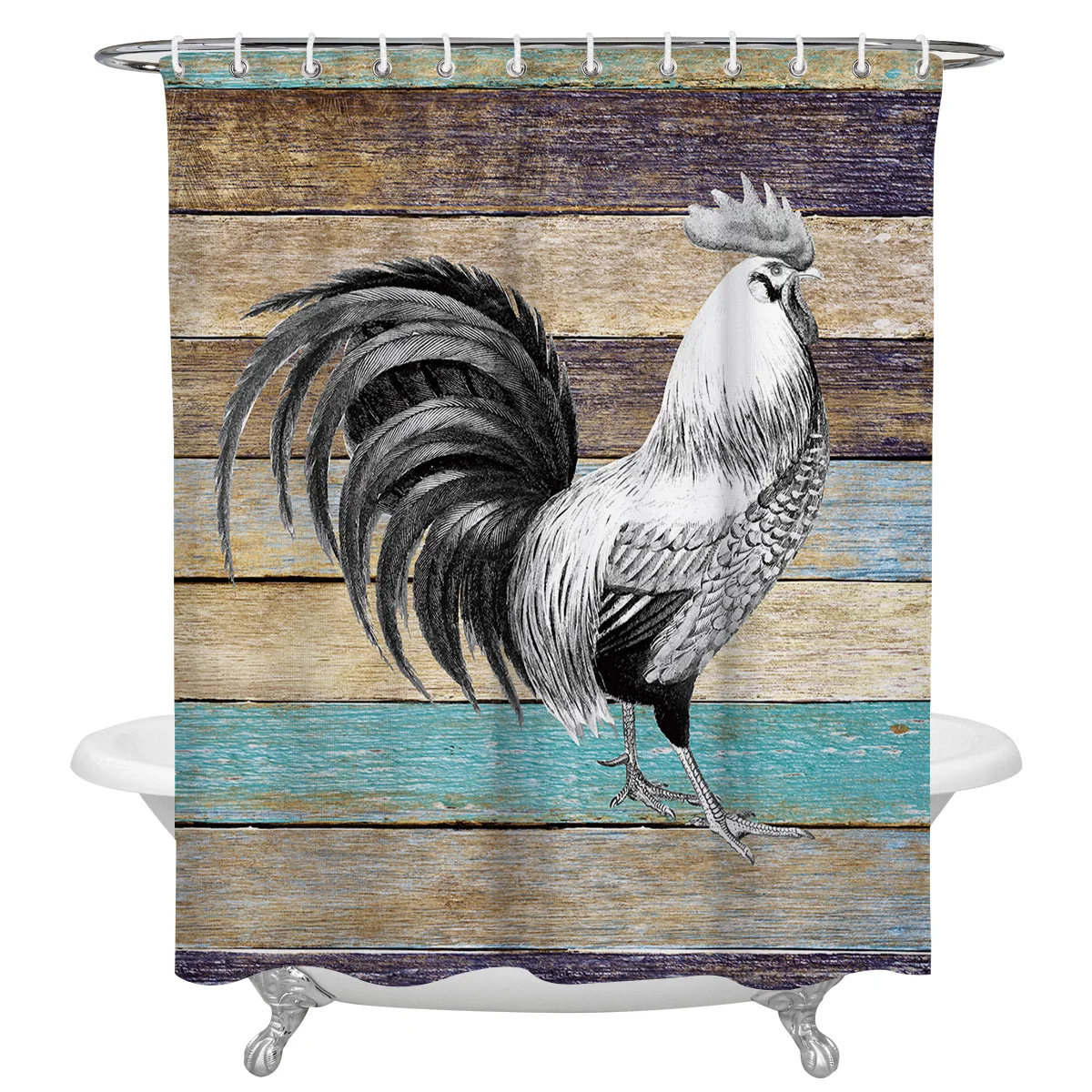 Farm Animal Rooster Wood Grain Waterproof Bathroom Decoration Shower Curtain Printed Bathtub Curtains Bathroom Accessories