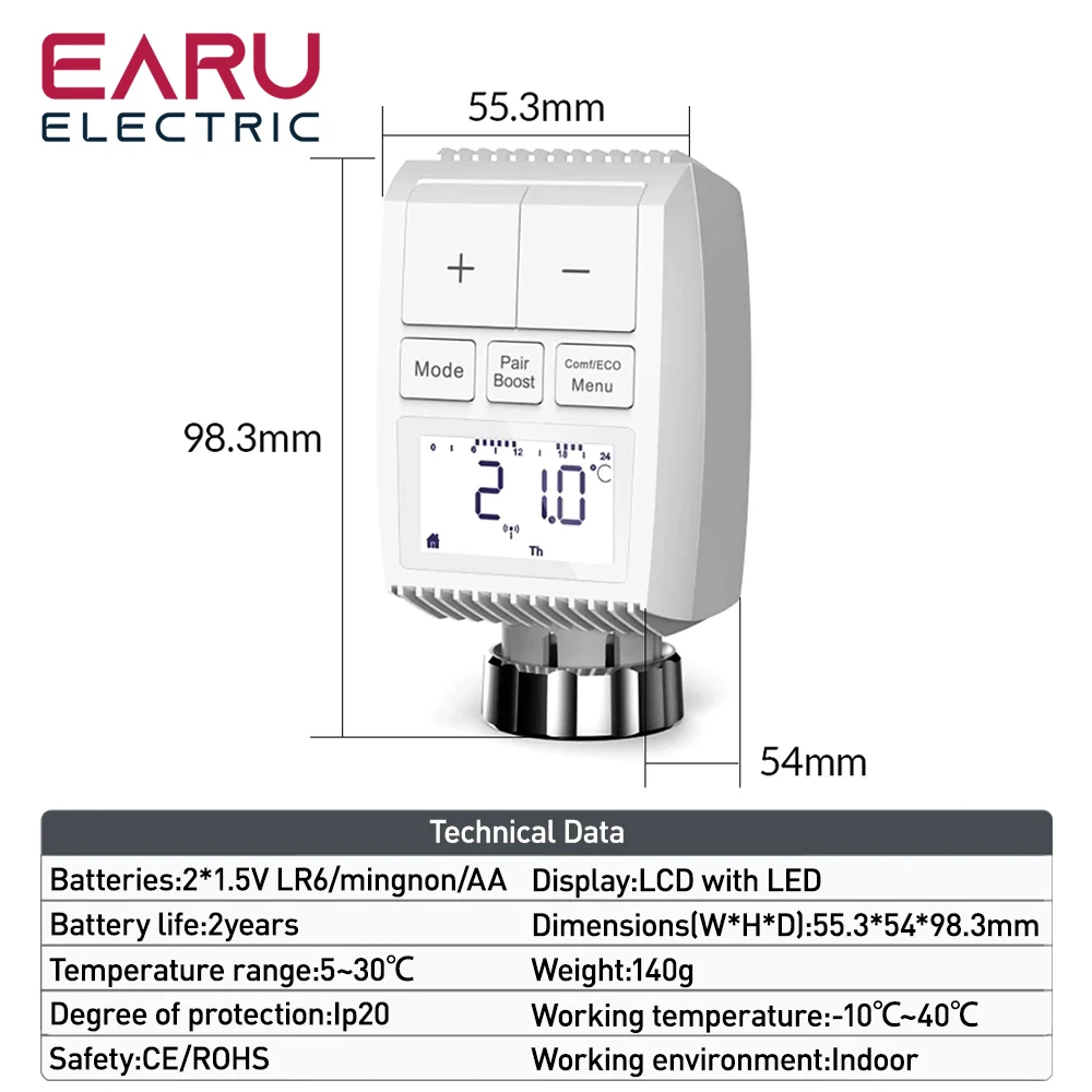 TV01 Manual Version Programmable Thermostat Timer TRV Radiator Valve Actuator Temperature Controller