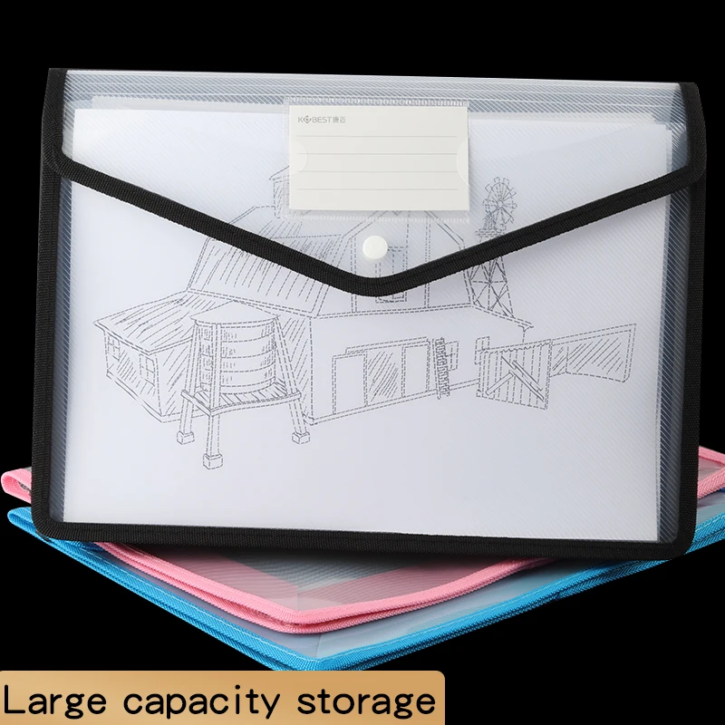 1Pcs Waterproof File Transparent A4 Folder Press Button Plastic Data Document Bag Storage Office Supplies