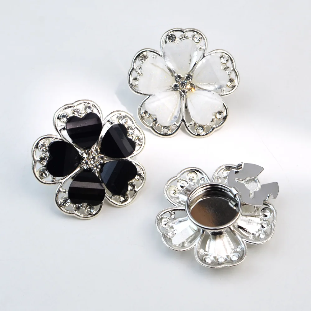 Black and White Two-color Rhinestone Button Cover Retro Elegant Style Cufflink Accessories Chest Flower with Design Sense