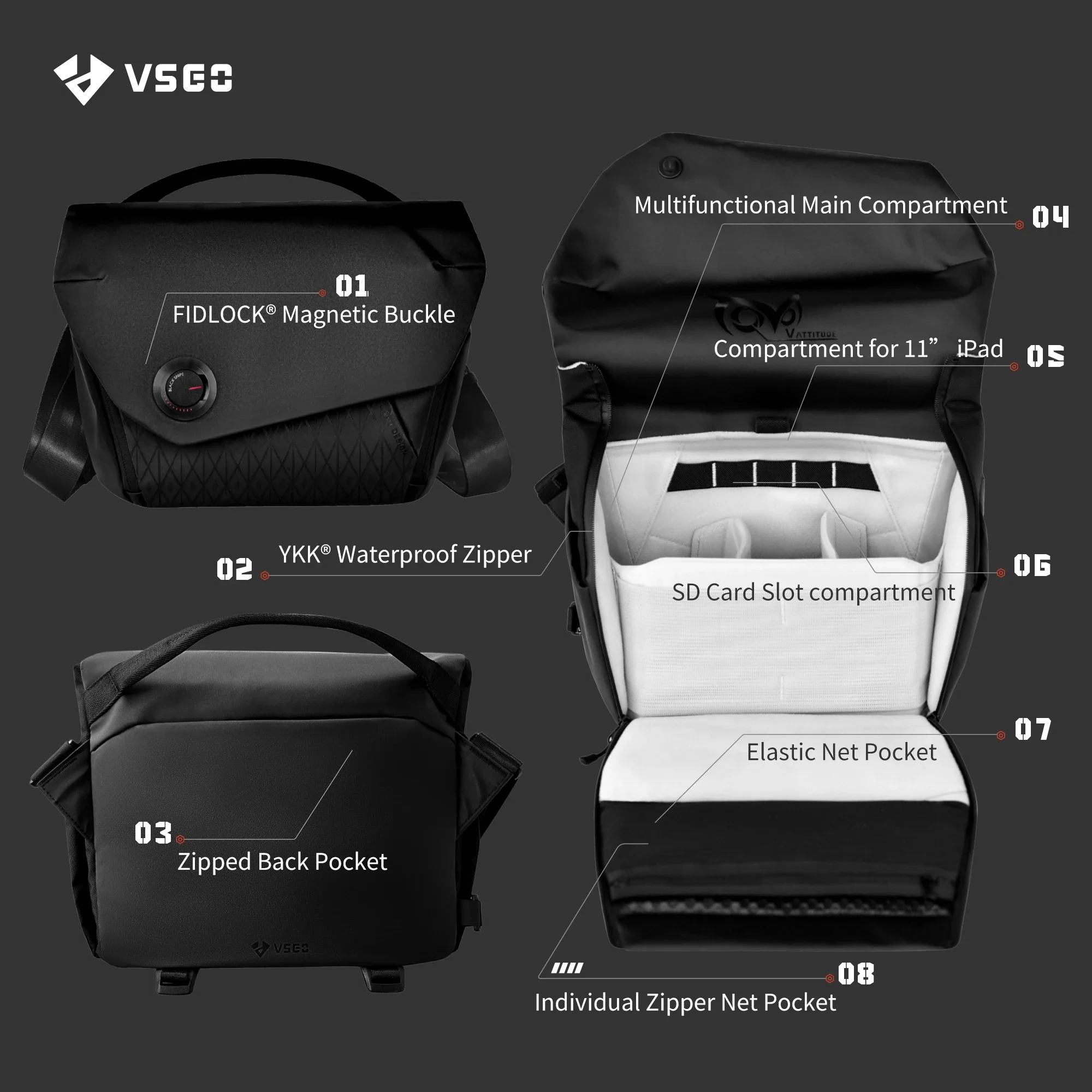 VSGO odborný fotografie brašna 6L single-shoulder kurýr brašna, micro-slr kamera digitální prodleva aparatura dedikované commuter