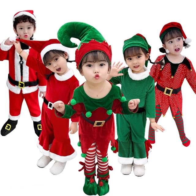 2023 New Year Elf Costume For Kids Girl Green Santa Claus Suit Set with Hat Children Fancy Christmas Party Dress Set Performance AliExpress